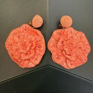 Rebecca de Ravenel peach floral clip on earrings